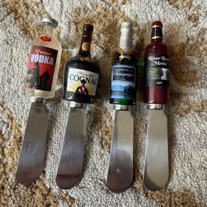 Wine and Liquor Bottle Stainless Steel Cheese Spreaders—Set of 4
